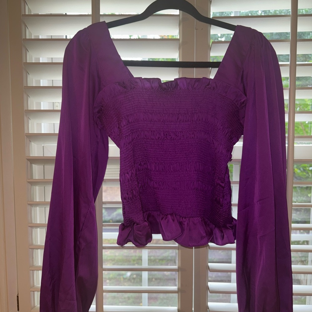 Vestique Purple Smocked Ruffled Blouse
